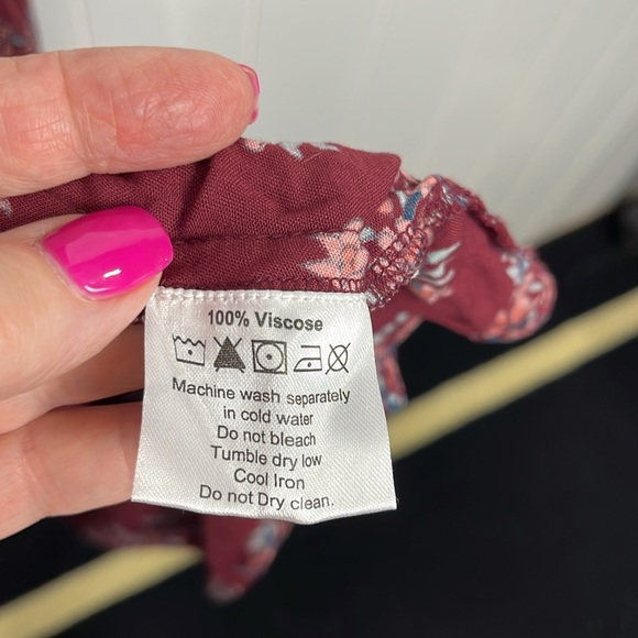 Earthbound Trading Co Womens Dress M Burgundy/Blue Maxi Paisley Print Cottage - Picture 9 of 14